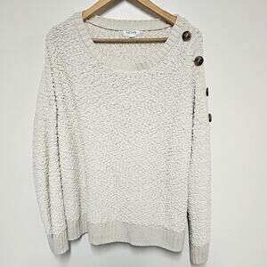 Full Circle Trends Cream Colored Button Shoulder Fuzzy Women's Sweater | 2XL